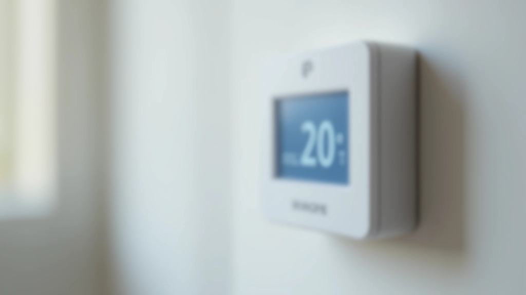Gros plan d'un thermostat mural programmable affichant 20 degrés celsius avec boutons de réglage visibles