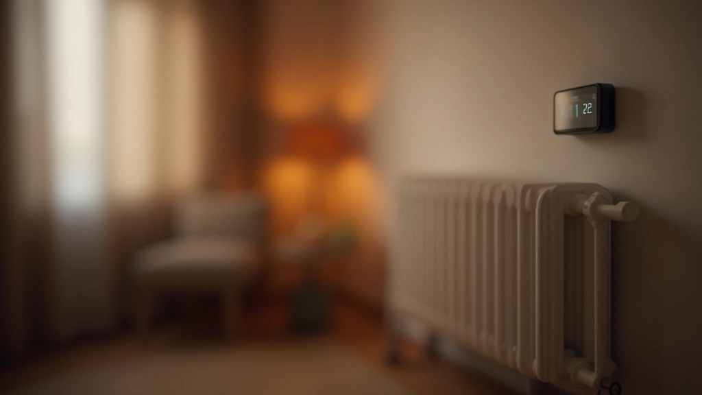 Radiateur chauffant dans un salon avec thermostat visible